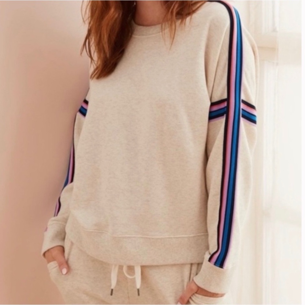 Aerie Sporty Stripe Crew Neck Sweatshirt in Heather Frost